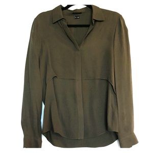 Theory Army Green Silk Top